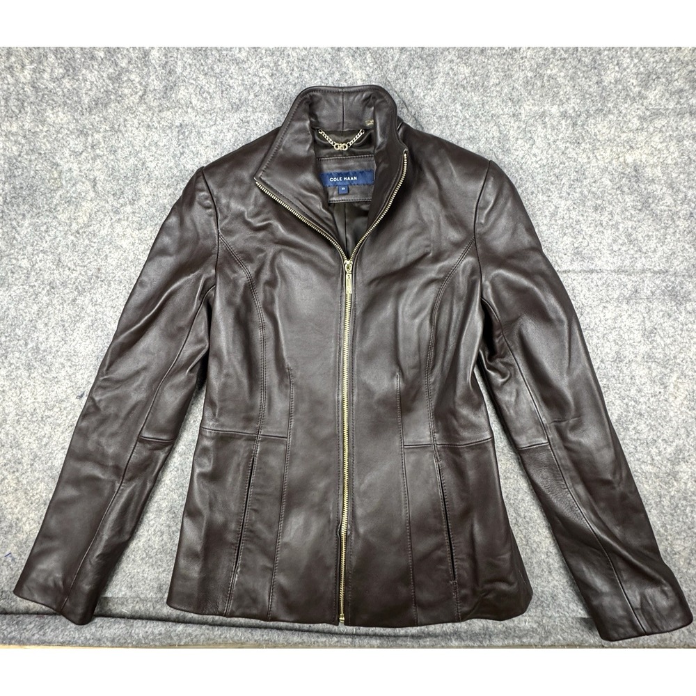 Cole Haan Women's Wing Collar Chocolate Brown 100% Lambskin Jacket Size XS
